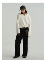 Cropped V-Neck Jacquard Sweatshirt