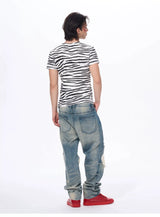 Zebra Print Letter Graphic Crew Neck Tee