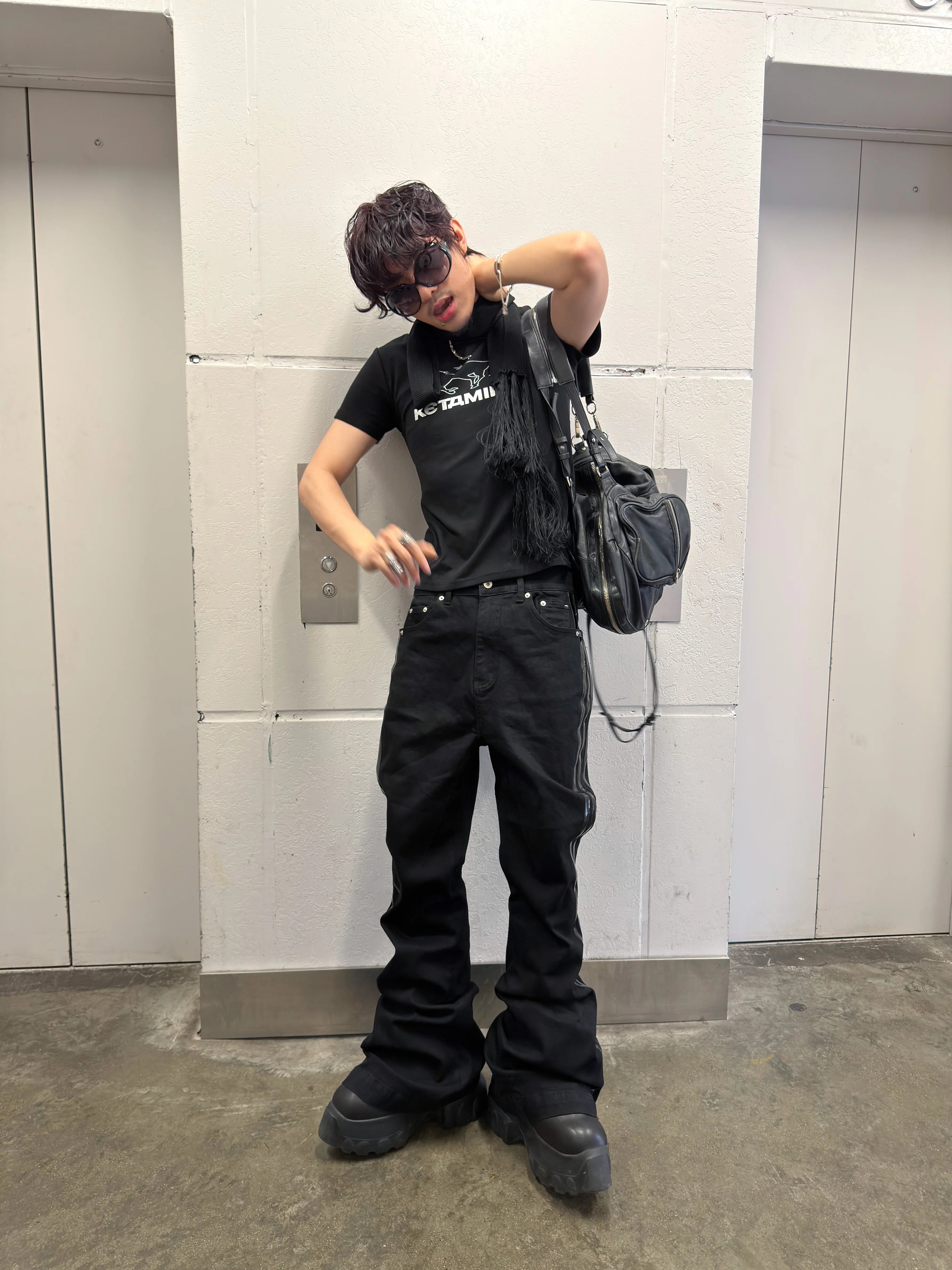 Stretchy Three Stripe Flared Patent Pants
