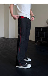 Men's Embroidered Flared Raw Denim Jeans
