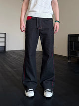 Men's Embroidered Flared Raw Denim Jeans