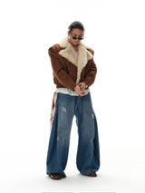 Vintage Lamb Lapel Moto Puffer Coat