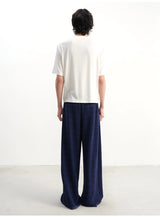 Blue-Black Plaid Pleated Casual Pants