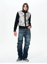 Men's Ice Blue Distressed Curved Jeans