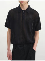 Cutout Ribbed Cotton Polo Shirts