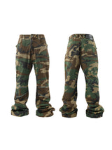 Olive Camouflage Flared Zippered Denim Jeans