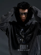 Loose Distressed Dark Metallic Print Sweatshirt