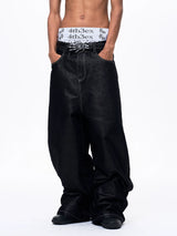 Men's Silver Multi Pocket Wide-Leg Jeans
