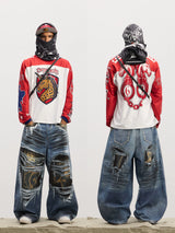 Leopard Print Ripped Washed Baggy Jeans