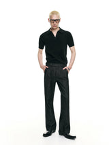 Cutout Lapel Short Sleeves Knit Polo