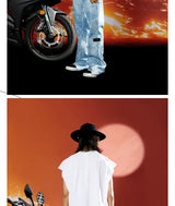 Asymmetric Tie-dye Washed Blue Flare Jeans