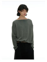 Ribbed Boat Neck Long Sleeve Tops