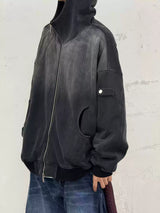 Gradient Washed Turtleneck Zip Pocket Sweatshirt
