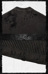 Faded Distressed Patched Knit Sweater