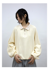 Half-Zip Deconstructed Long-Sleeve Suede Polo Shirt