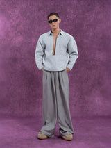 Long Charcoal V Neck Wool Sweater