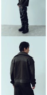 Army Green Ribbed Zip Lapel Jacket