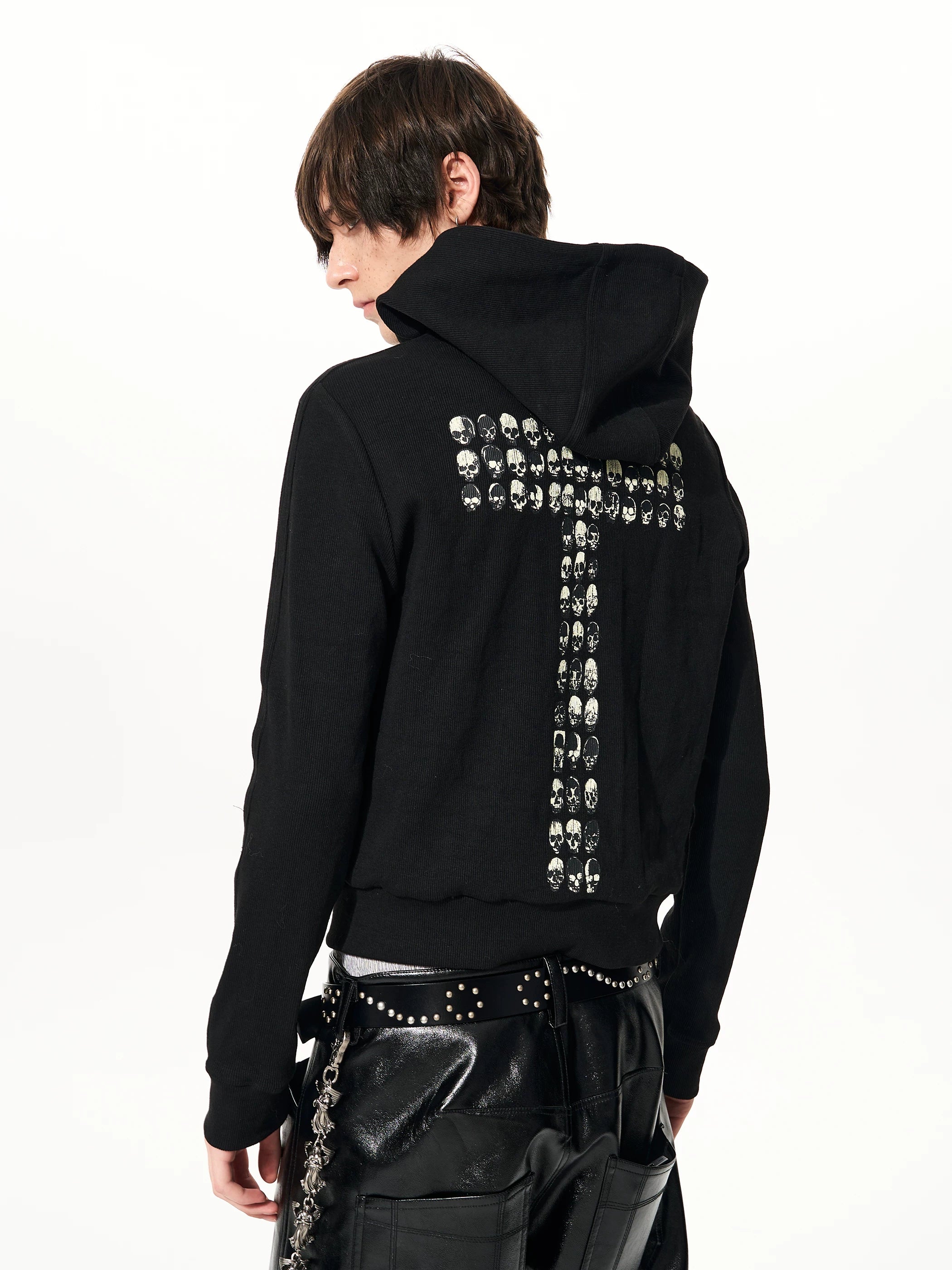 Men's Black Skull Cross Zip Hoodie