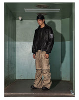 Distressed Drawstring Flare Cargo Pants