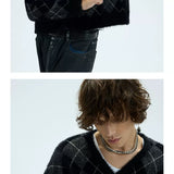 Two Tone Faux Fur Plaid Cardigan
