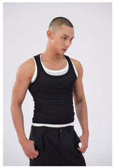 Black Red Faux Two-piece Men's Vest