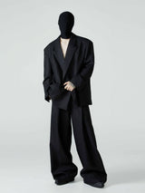 Men's Cropped Black Padded Drapey Blazer