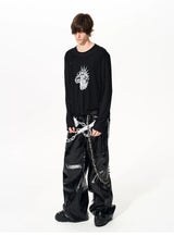 Men's Black Print Twofer Long-Sleeve Tee