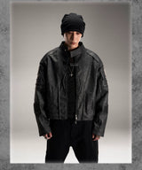 Distressed Deconstructed Biker Leather Jacket