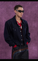 Men's Navy Padded Cropped Denim Jacket