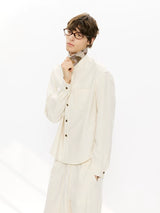 Long-sleeve Floral Color-block Tencel Linen Shirt