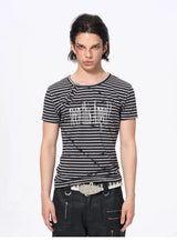 Slim Fit Letter Print Striped Tees