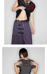 Y2K Plaid Buckle Wide Leg Skort