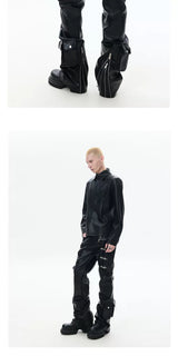 Zippered Flared Leather Casual Pants
