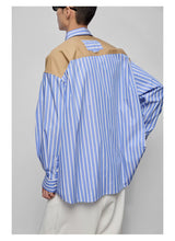 Color-block Striped Cotton Pocket Shirt