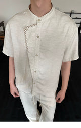 Contrast False Placket Short Sleeve Shirt
