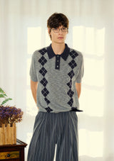 Men's Summer Contrast Diamond Knit Polo