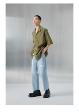 Bark Textured Cuban Collar Casual Shirt