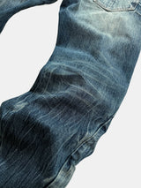 Vintage Washed Blue Printed Curved Jeans