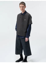 Short Sleeve Striped Embroidered Cotton Tee