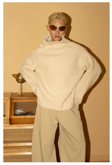 Men's Apricot Wool Side-buttoned Turtleneck Sweater