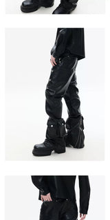 Zippered Flared Leather Casual Pants