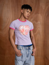 Slim Purple Heart Skeleton Rhinestone Tee