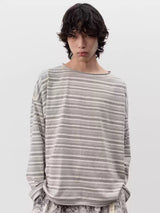 Striped Roll Cuff Drop Shoulder Top
