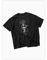 Washed Black Printed Cotton Loose T-Shirt
