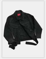 Oversized Raglan Suede Ribbon Jacket