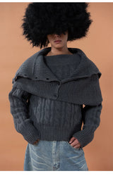 Unisex Detachable Grey Knit Cardigan Scarf