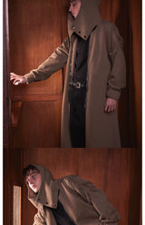 Unisex Hooded Ruched-Waist Cape Coat