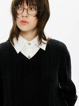 Men's Mock Shirt Collar Cable Sweater