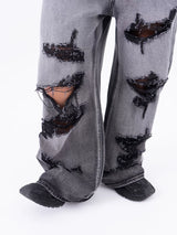 Men's Ripped Baggy Straight Charcoal Jeans