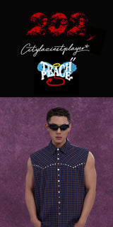 Men's Plaid Striped Patchwork Rivet Vest